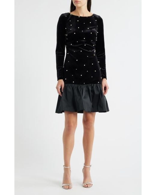 eliza j ruffle long sleeve dress Eliza J Embellished Long Sleeve Ruffle Hem Cocktail Dress in Black
