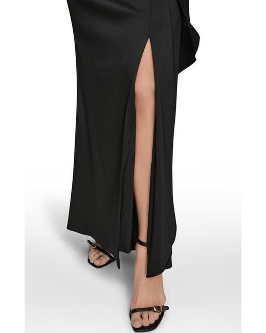 Donna Karan Black Asymmetric Strapless Satin Gown
