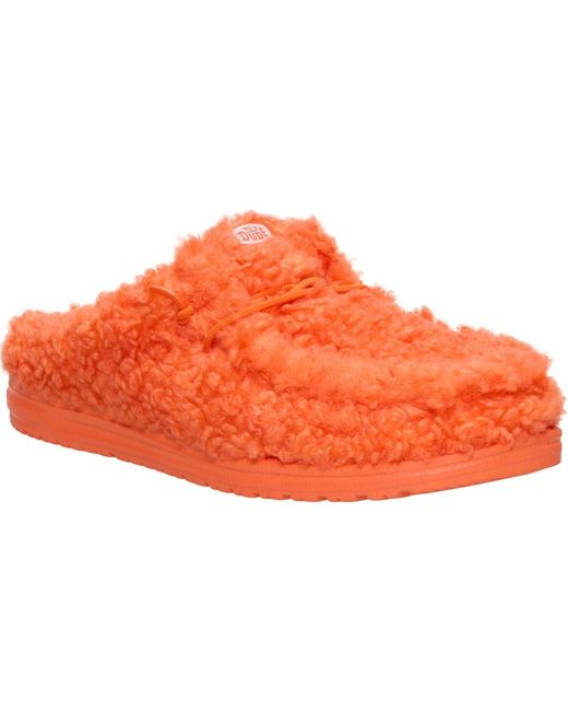 HeyDude Orange Wally Faux Shearling Slipper for men