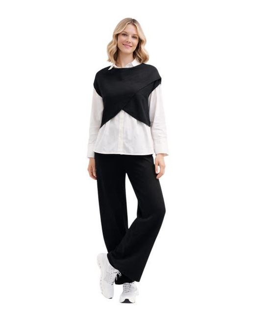 Accouchée Black Cool Knit Flexible Waist Palazzo Pants