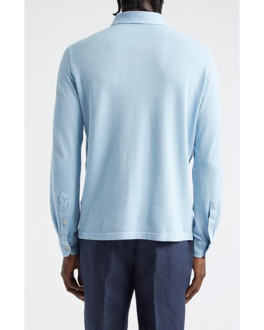 Thom Sweeney Blue Long Sleeve Cotton Piqué Polo for men