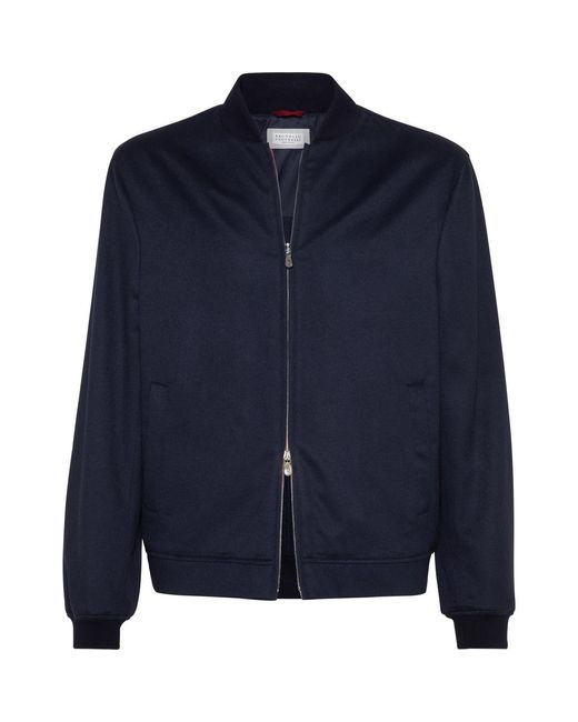 Brunello Cucinelli Blue Cashmere Bomber for men