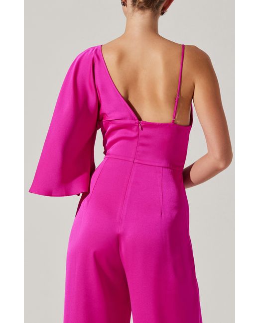 Astr One-shoulder Satin Jumpsuit in Pink