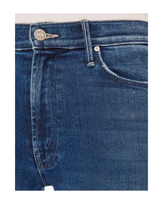 Mother Blue The Dazzler Mid Rise Frayed Ankle Slim Jeans