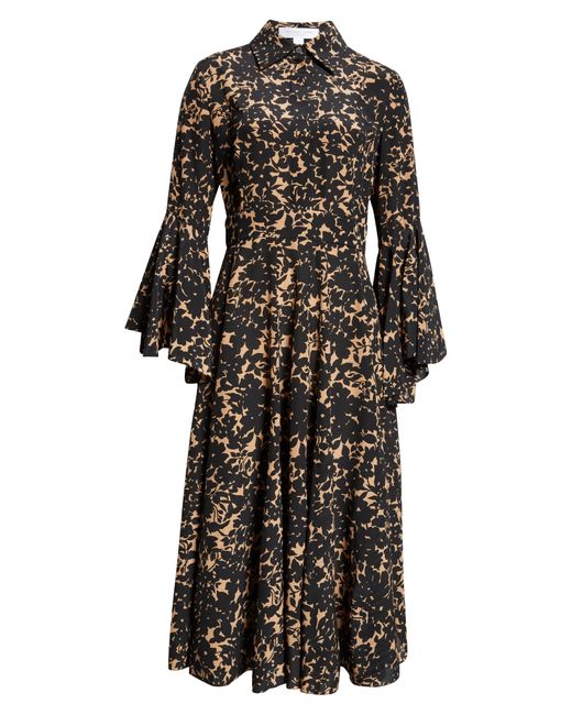 Michael Kors Black Floral Print Flare Cuff Silk Crêpe De Chine Shirtdress
