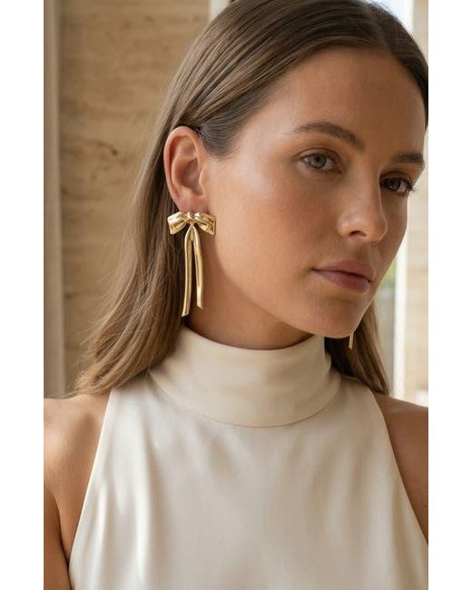IMBER Metallic Bow Statement Drop Earrings