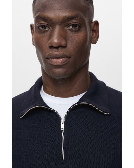 Mango Blue Half Zip Piqué Sweater for men