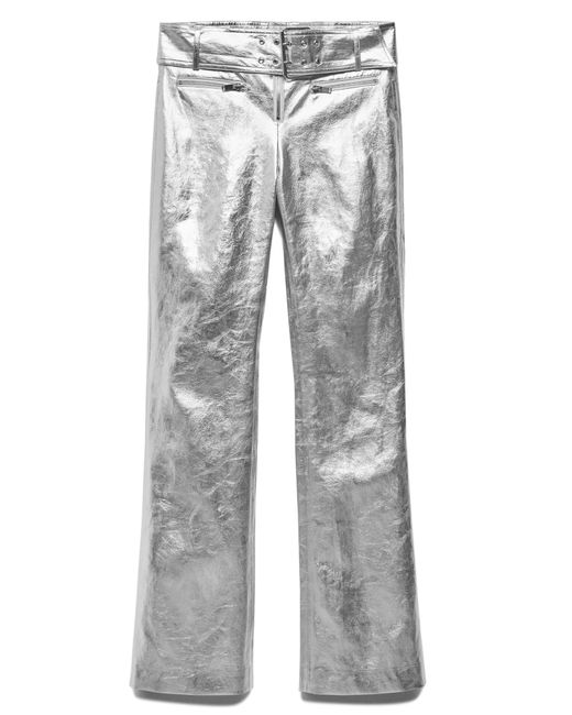 Mango Blue Belted Metallic Faux Leather Pants