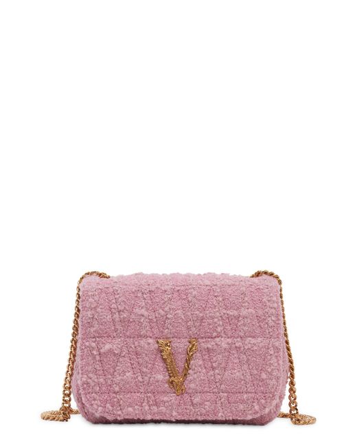 Versace Purple Virtus Quilted Virgin Wool & Mohair Blend Tweed Shoulder Bag