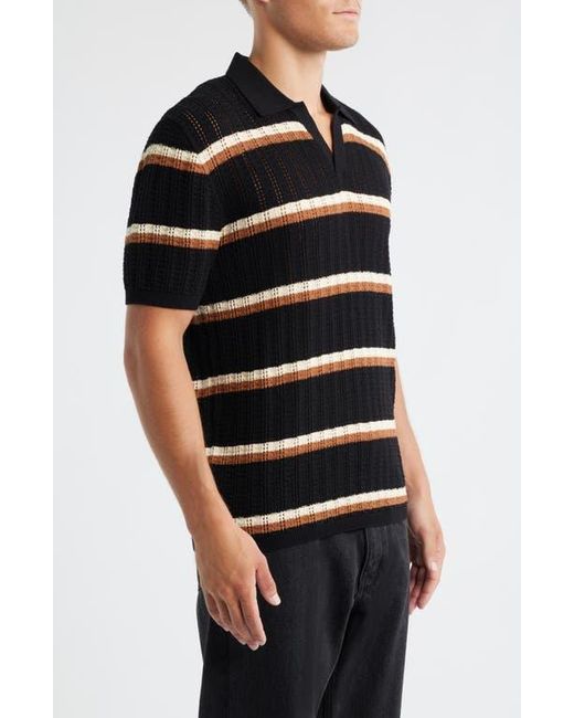 Percival Black Tessaro Stripe Open Knit Polo for men