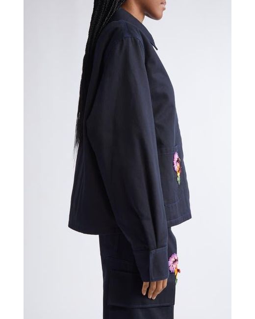 Area Blue Flower Embellished Cargo Jacket