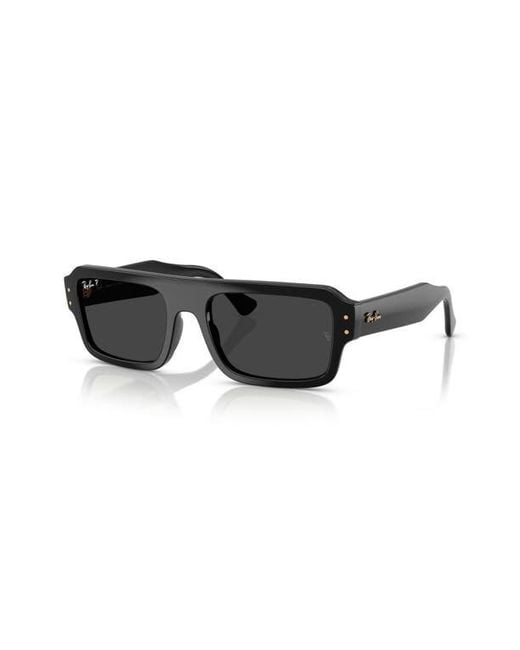 Ray-Ban Black 56Mm Polarized Rectangular Sunglasses for men