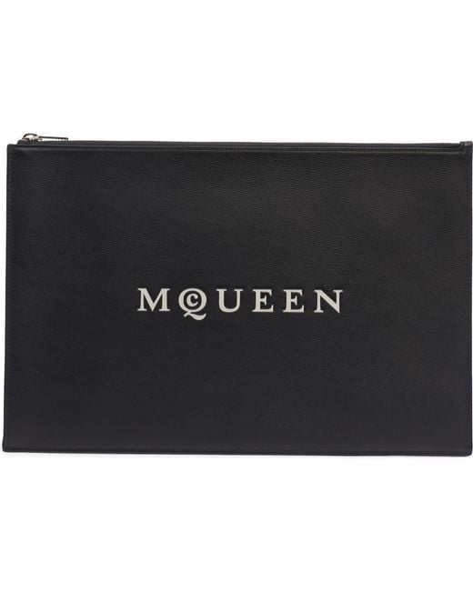 McQueen Black Large Leather Pouch for men