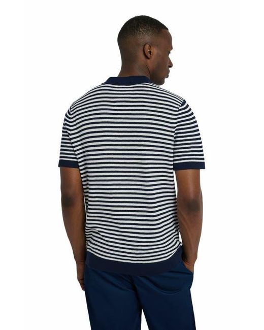 Onia Blue Cotton Textured Knit Polo for men