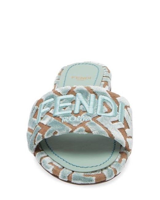 Fendi Green Sunshine Logo Embroidered Slide Sandal