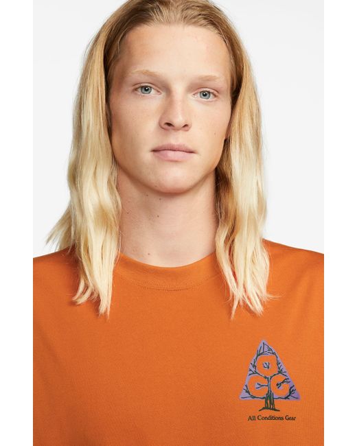 Nike Orange Acg Wildwood Oversize Graphic T-shirt for men