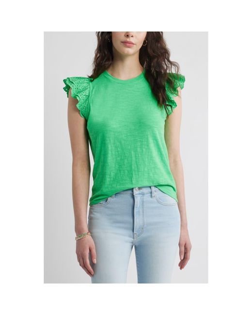 Caslon Green Mixed Media Eyelet Sleeve T-Shirt