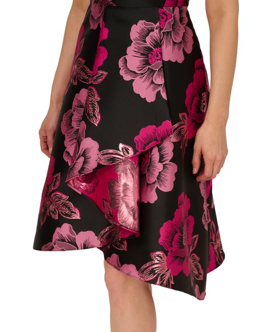 Adrianna Papell Red Floral Jacquard High-low Dress