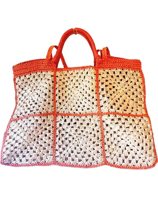 Zanatany Concepts Red Carrey Raffia Tote Bag