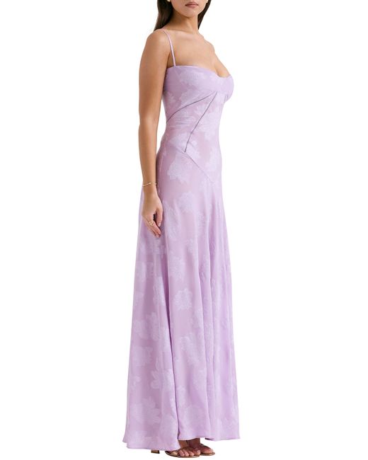 House Of Cb Purple Seren Blush Sheer Lace-up Back Gown