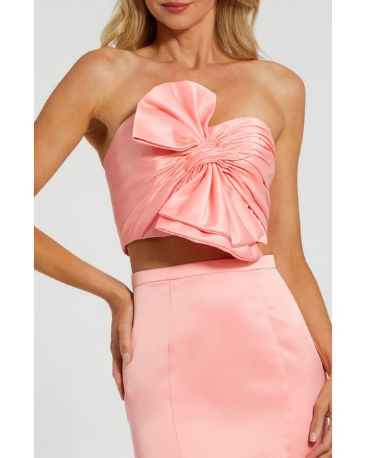 Mac Duggal Pink Bow Satin Two-piece Mermaid Gown