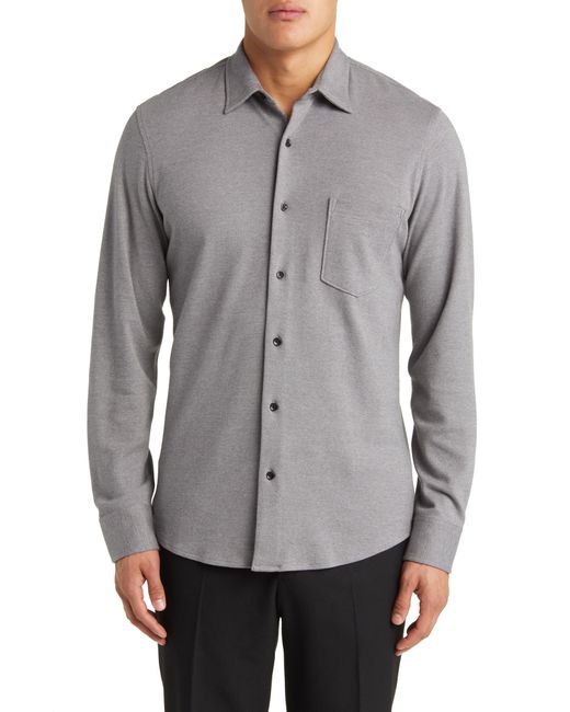 Nordstrom Gray Trim Fit Piqué Button-up Shirt for men