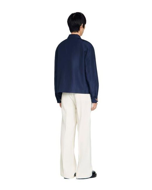 Sandro Blue Embroidered Wing Collar Jacket for men