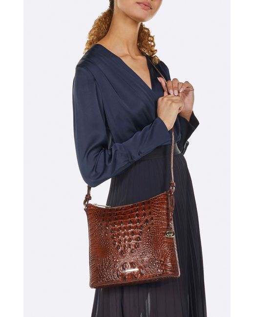 Brahmin Gray Katie Croc Embossed Leather Crossbody Bag