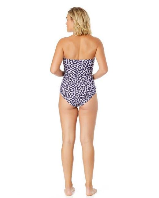 Anne Cole Blue Twist Front Shirred One Piece Swimsuit