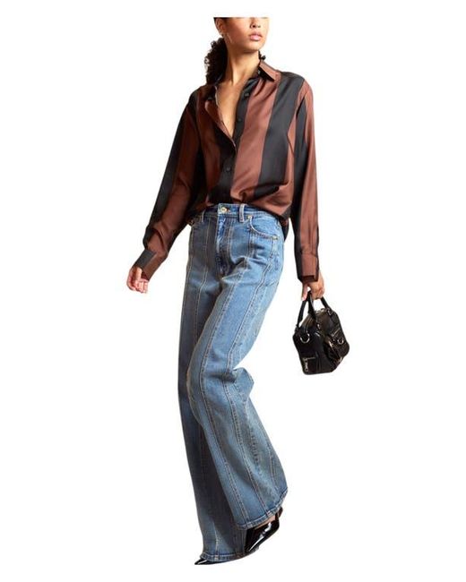 Cynthia Rowley Blue Silk Stripes Button-Up Shirt