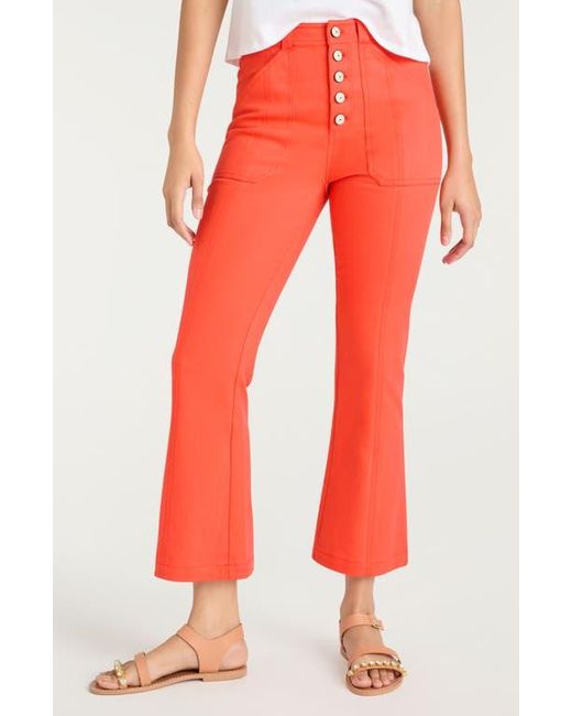 Cinq À Sept Red Wallace Button Fly Crop Flare Leg Pants