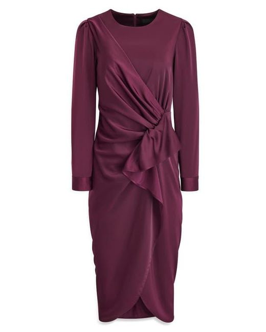 Donna Karan Red Long Sleeve Satin Faux Wrap Dress