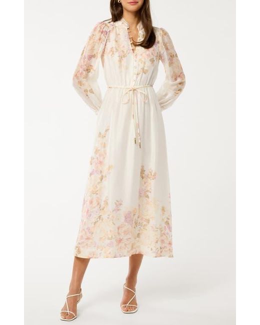Ever New Robe EVER NEW Placed Floral Long Sleeve Midi Dress in Natural | Lyst