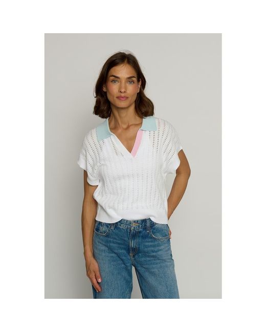 Central Park West White Colorblock Pointelle Polo