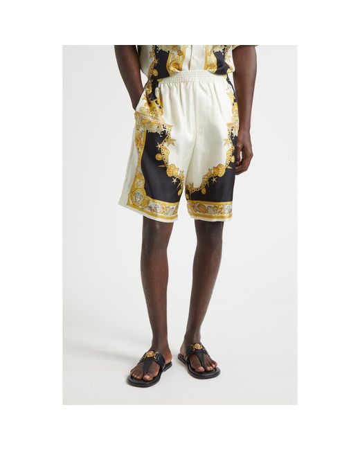 Versace Multicolor Coral Theatre Silk Shorts for men
