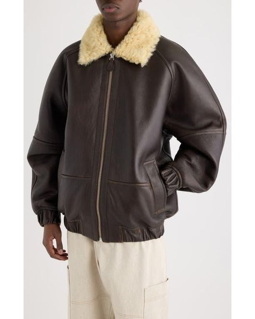 Jacquemus Black Le Bombardier Lambskin Leather & Genuine Shearling Aviator Jacket for men