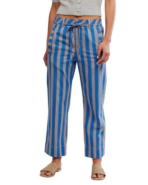 Free People Blue Marielle Stripe Cotton Drawstring Pants