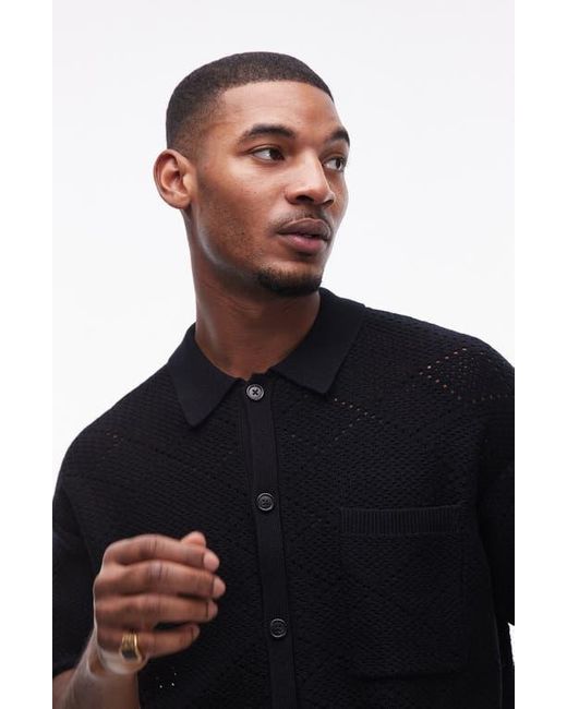 Topman Black Open Knit Button-Up Shirt for men