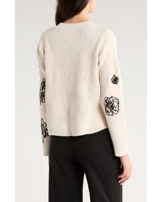 Vince Camuto Black Embroidered Crewneck Sweater