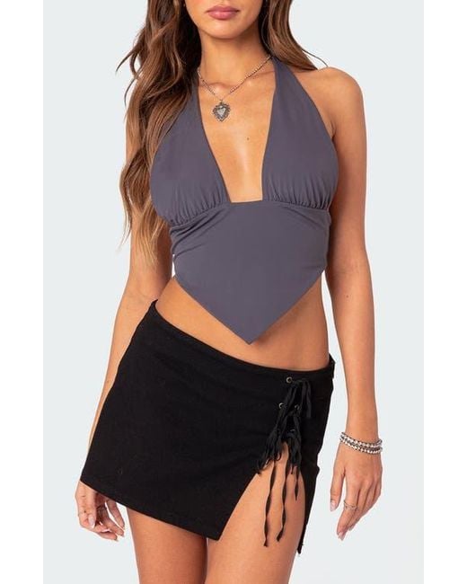 Edikted Black Open Back Triangle Halter Top