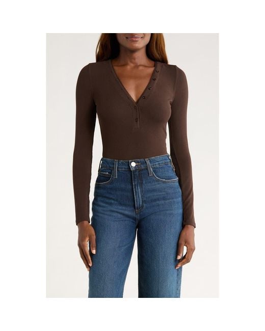 FRAME Brown The Mesh Trim Rib Henley