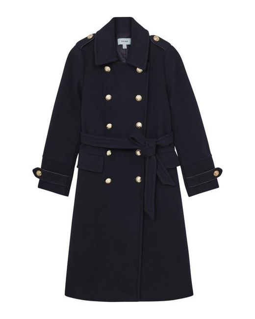 Reiss Black Farley Wool Blend Double Breasted Coat