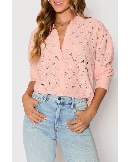 Vici Collection Orange Amber Eyelet Crepe Button-Up Shirt