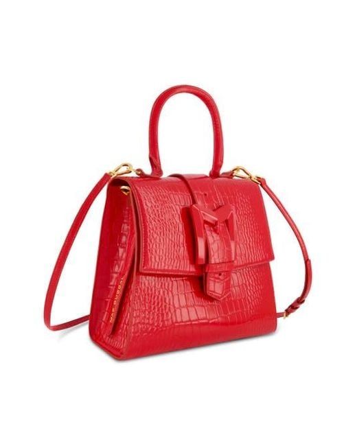 Mac Duggal Red Crocodile Leather Buckle Detail Medium Handbag