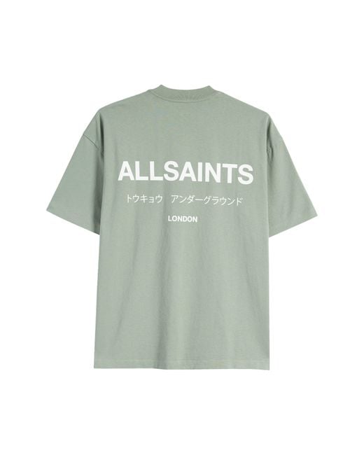 AllSaints Green Underground Oversize Organic Cotton Graphic T-shirt for men