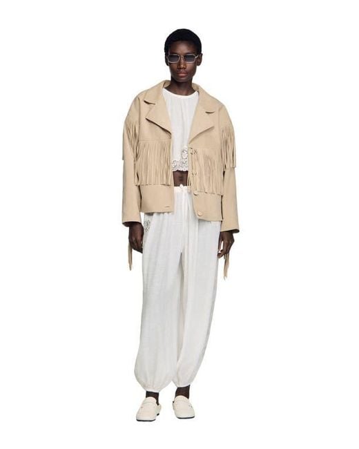 Sandro Natural Fringed Suede Jacket