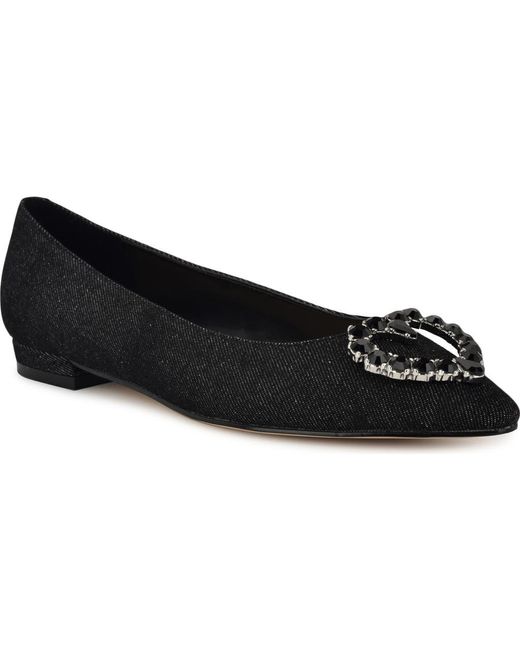 Nine West Black Hearts Rhinestone Flat