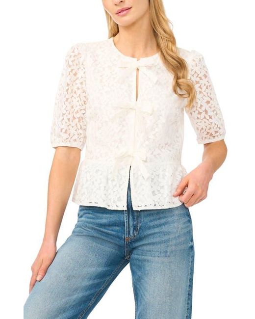Cece Lace Peplum Top in White | Lyst