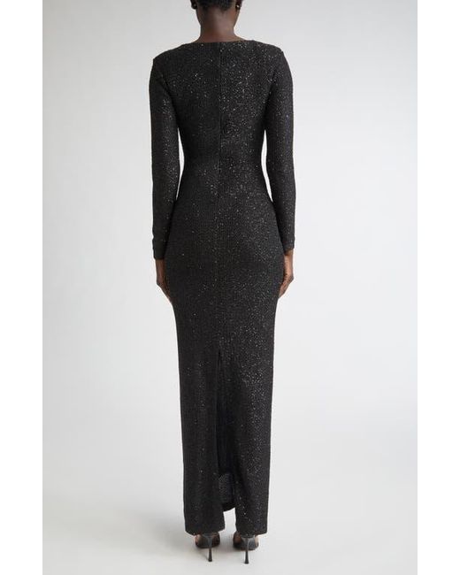 St. John Black Nicoline Long Sleeve Sequin Stretch Knit Gown