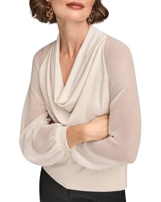 Donna Karan Natural Sheer Sleeve Cowl Neck Top